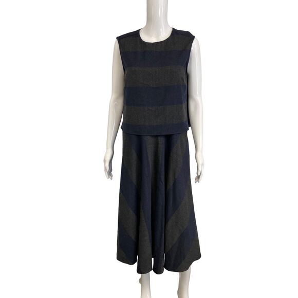 TIBI Gray And Blue Blend Wool Striped Horizon Sleeveless Midi A-Line Dress 6